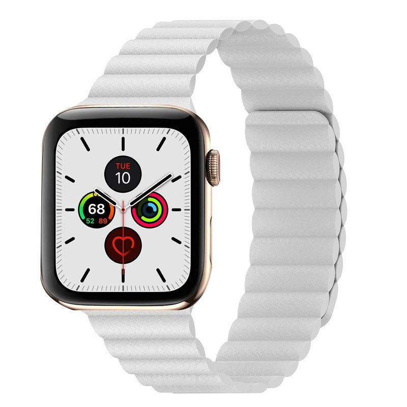 INI Compatible with Apple Watch Band 49mm 46mm 45mm 44mm 42mm 41mm 40mm 38mm - Adjustable Leather Strap with Magnetic Closure System for iWatch Series 10 Ultra 2 Ultra/9/8/7/SE/6/5/4/3/2/1 - Cotton - Image 1